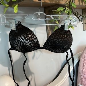 Bikini Swimsuit Top Black Silver Leopard Animal Print Womens Large